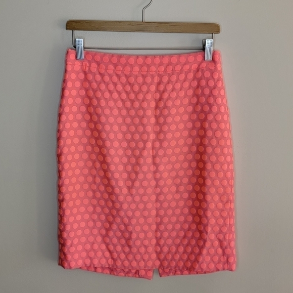 J. Crew Factory | The Pencil Skirt in a Neon Coral Orange Dot Print - Picture 2 of 5